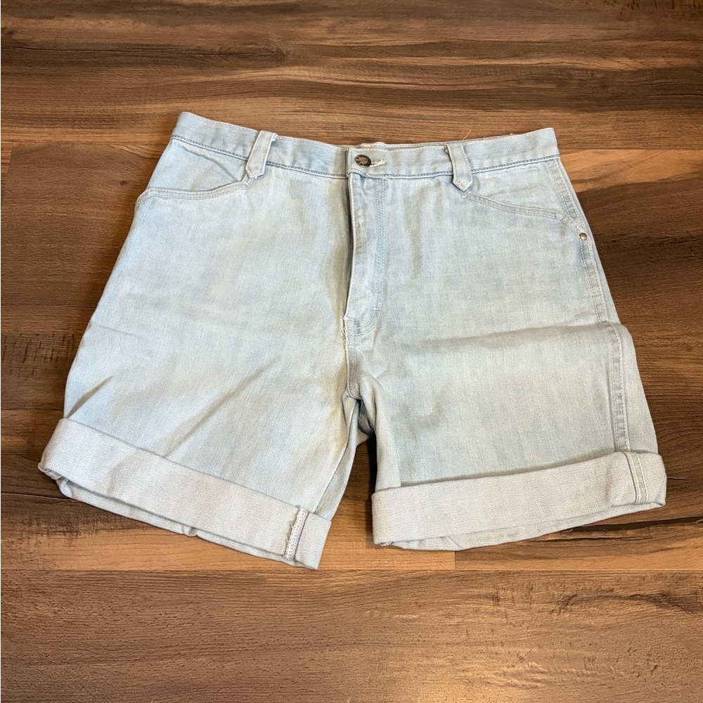 Womens Light Blue Denim Jean Shorts with Rolled Hem Size 34 Waist